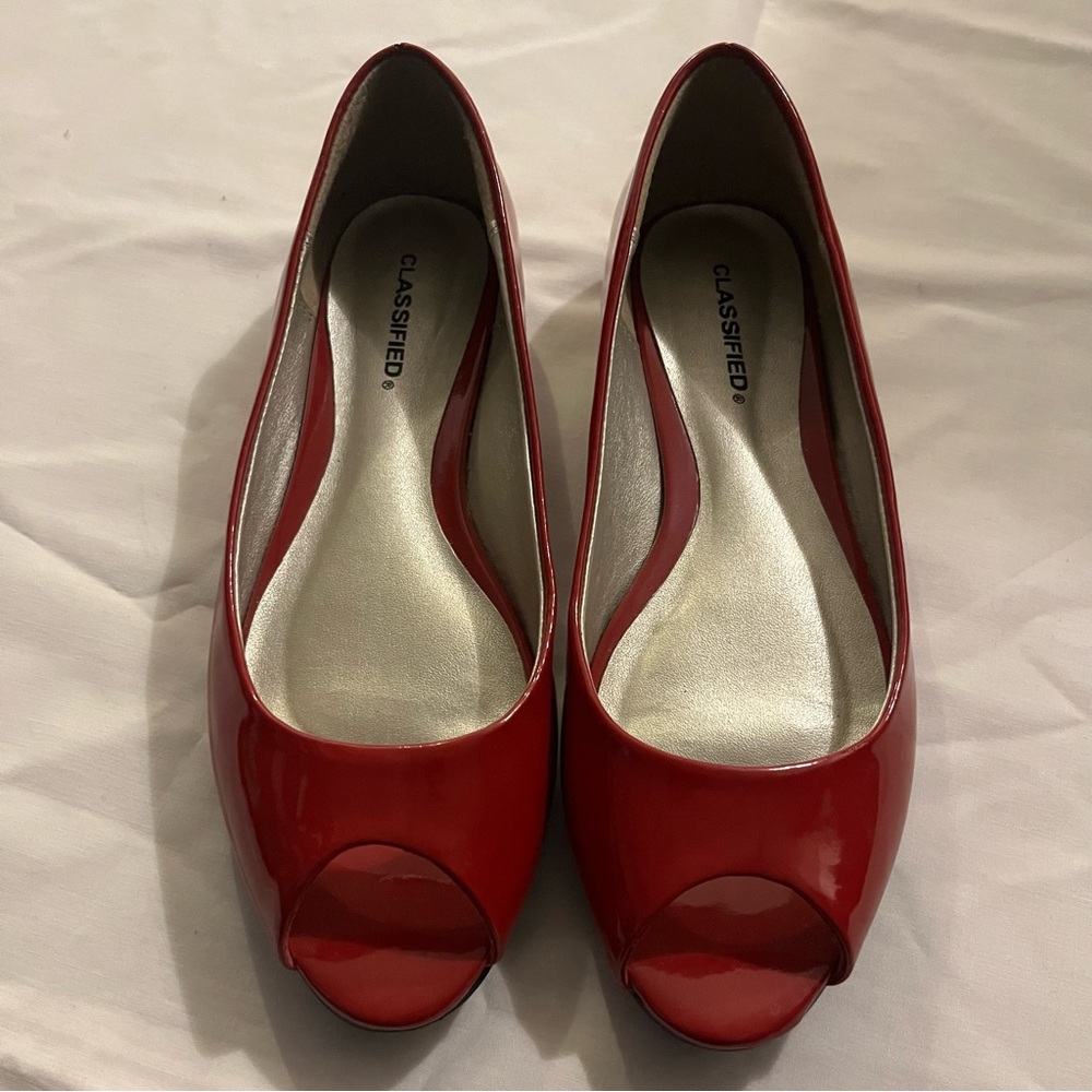 Classified Red Peep Toe Low Wedge Heel - Women’s Size 7 1/2
